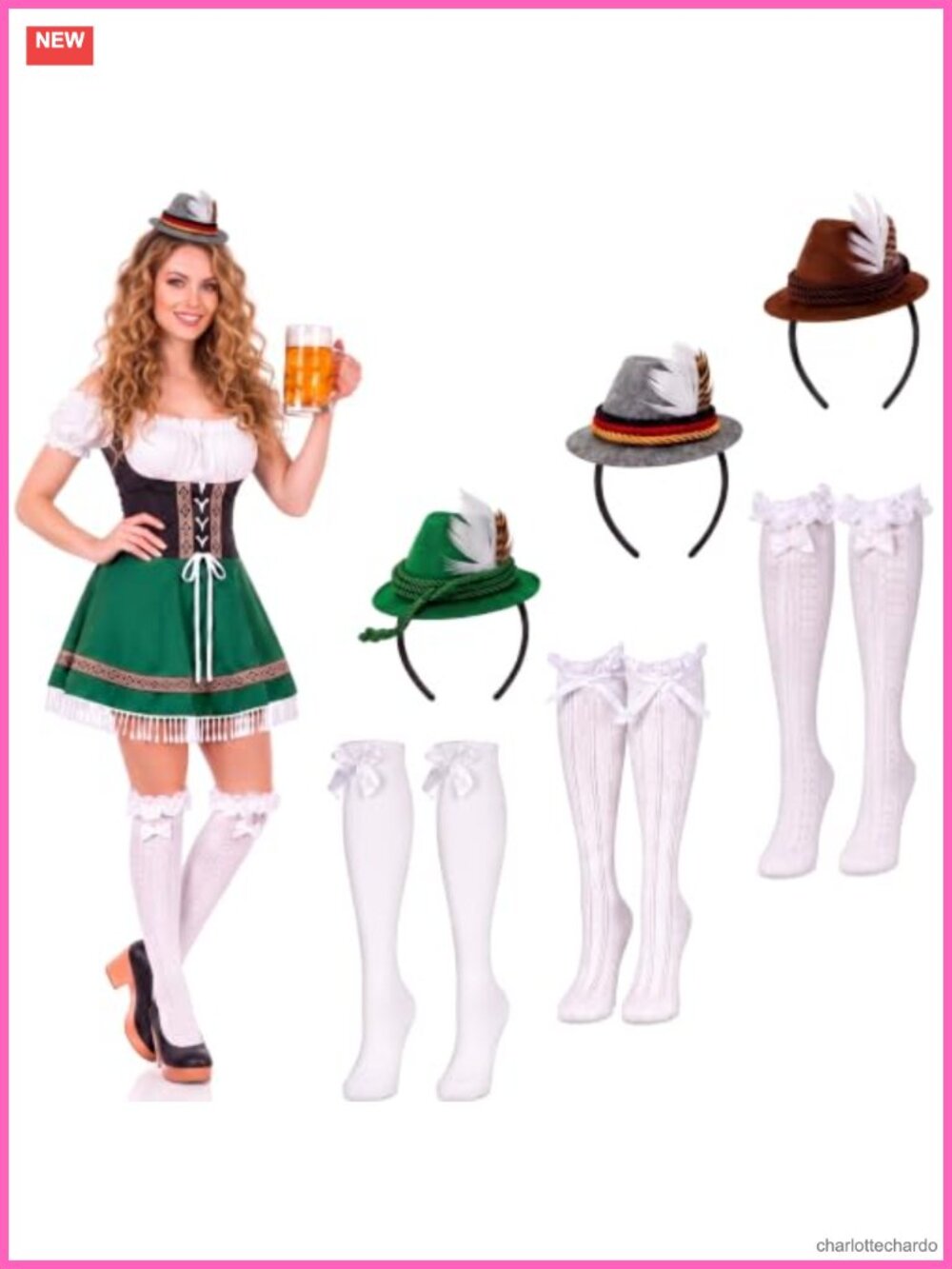 Oktoberfest Bavarian Headband Set Lace Ruffle Socks Women